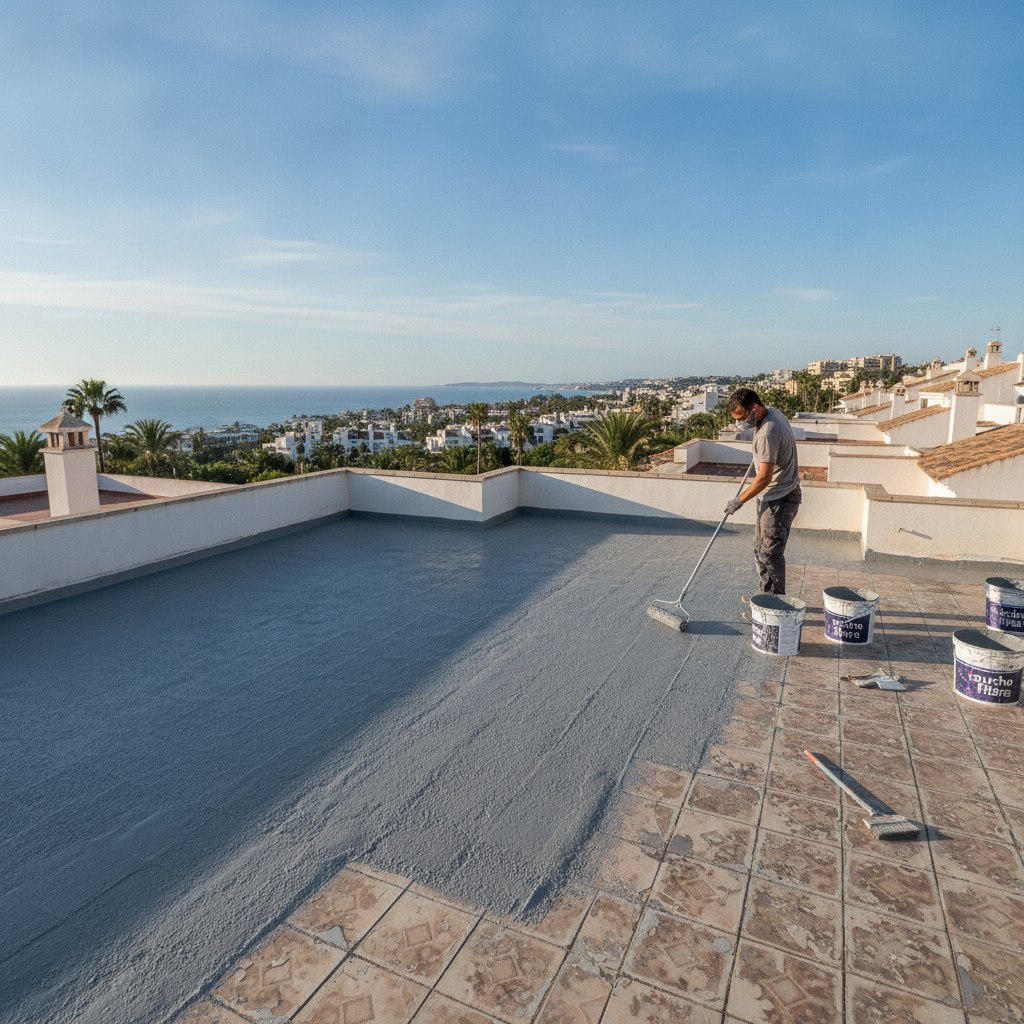 Walkable rooftop painting: Everything about rubber with fiber in Benalmádena